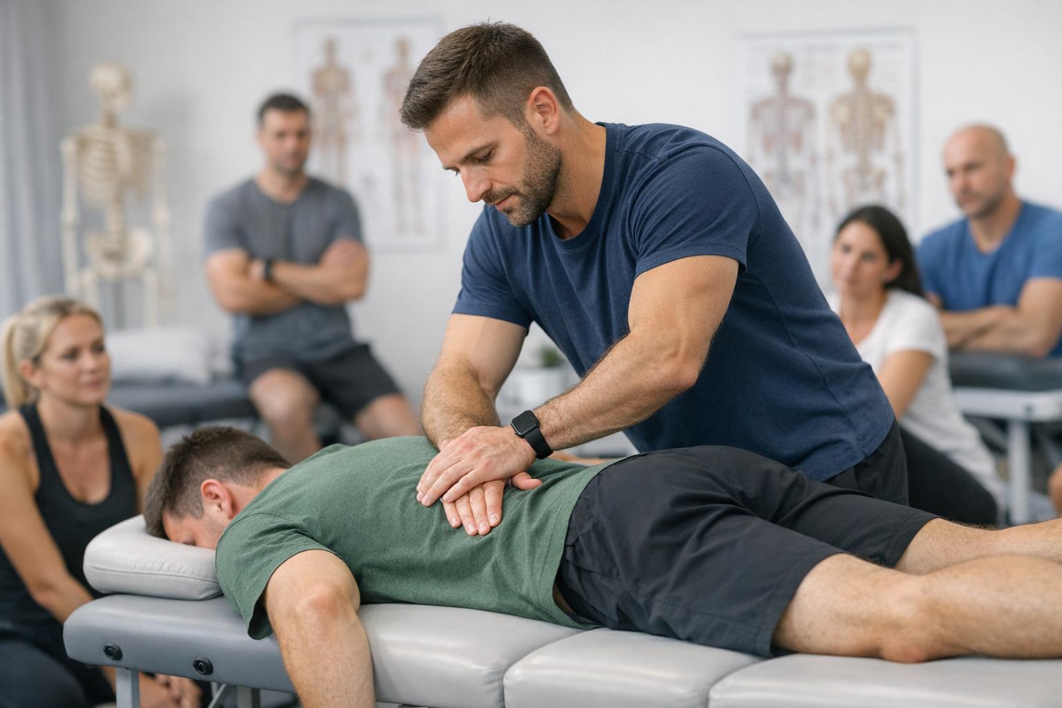 fizjoterapeuta na szkoleniu praktycznym, terapia manualna