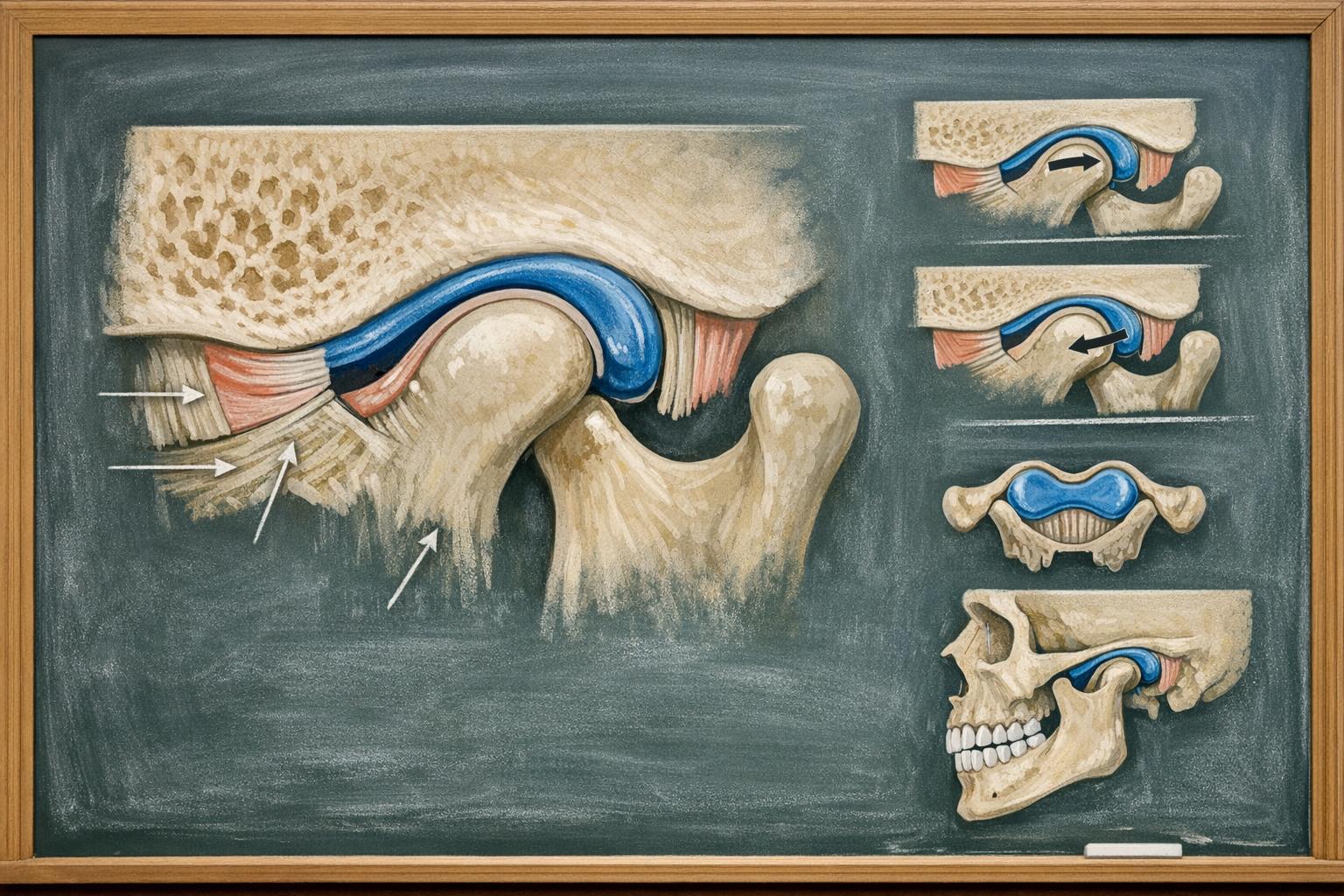 Przedstawienie schematu anatomicznego stawu skroniowo-żuchwowego na tablicy