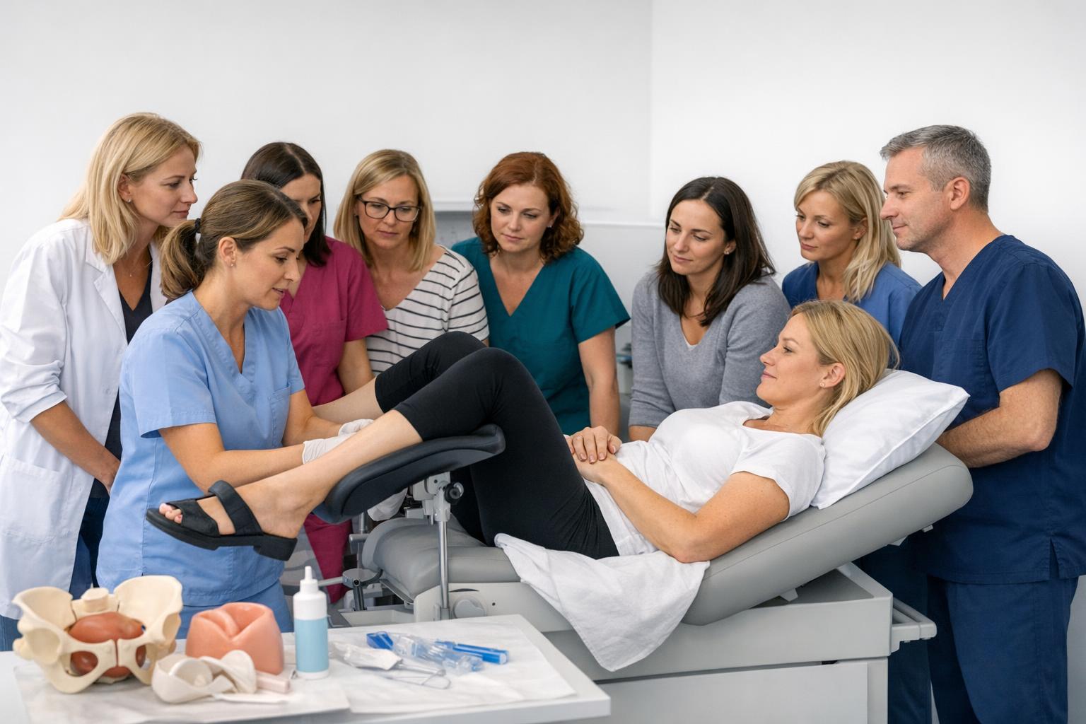 zdjęcie grupy uczestników kursu uroginekologii podczas ćwiczeń praktycznych